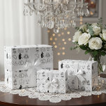 Papier Cadeau Papier d'enveloppement d'icônes du jour de mariage<br><div class="desc">Faites chaque cadeau mariage, fiançailles ou anniversaire encore plus spécial avec ce papier d'emballage romantique. L'élégant design en noir et blanc présente une collection d'icônes mariages charmantes dessinées à la main, de la voiture mariage aux anneaux et au gâteau mariage, qui racontent toutes une belle histoire d'amour. Cette enveloppe cadeau...</div>