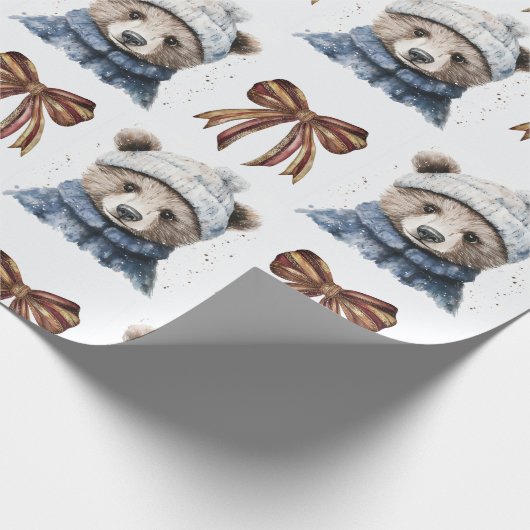 Papier Cadeau Papier d'enveloppement d'ours de Noël d'hiver (Coin)