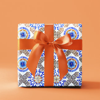 Papier Cadeau Papier d'enveloppement en mosaïque bleue italienne