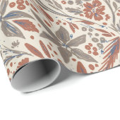 Papier Cadeau Papier d'enveloppement floral d'automne Damas mode (Coin rond)