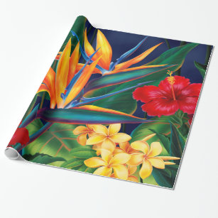 Papier Cadeau Papier d'enveloppement floral hawaïen paradis trop