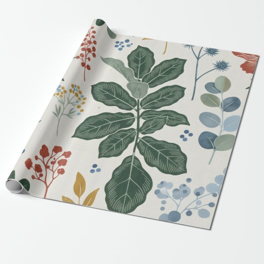 Papier Cadeau Papier d'enveloppement floral nordique (Déroulé)