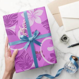 Papier Cadeau Papier d'enveloppement hawaïen Tikis rose et viole