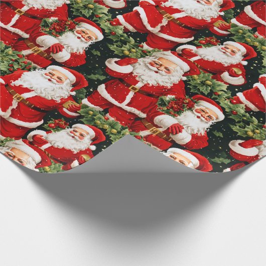 Papier Cadeau Papier d'enveloppement Holly Jolly Retro Santas (Coin)