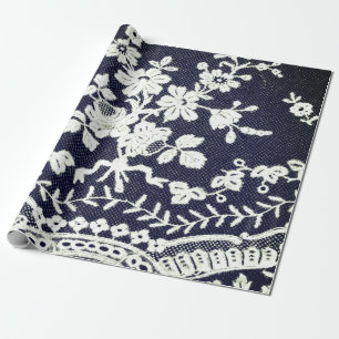 Papier Cadeau Papier d'enveloppement LACE ANTIQUE NOIR ET BLANC