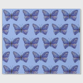 Papier Cadeau Papier d'enveloppement mat papillon bleu, 30 po x (Plat)