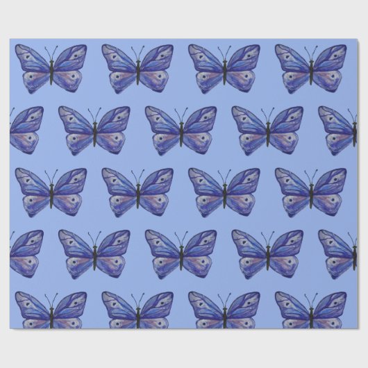 Papier Cadeau Papier d'enveloppement mat papillon bleu, 30 po x (Plat)