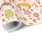 Papier Cadeau Papier d'enveloppement mignon pour petite fille (Coin rond)