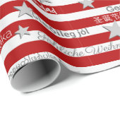 Papier Cadeau Papier d'enveloppement multilingue rouge de Noël (Coin rond)