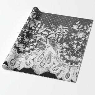 Papier Cadeau Papier d'enveloppement NOIR ET BLANC EN LACE ANTIQ