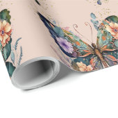 Papier Cadeau Papier d'enveloppement papillon et fleurs (Coin rond)