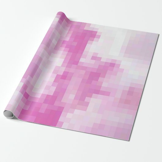Papier Cadeau Papier D'Enveloppement Pixel Rose Et Blanc (Déroulé)
