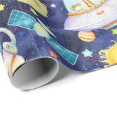 Papier Cadeau Papier d'enveloppement pour animaux spatiaux (Coin rond)