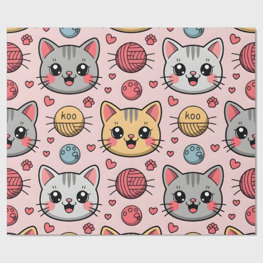 Papier Cadeau Papier d'enveloppement pour chats mignons - Kawaii (Plat)