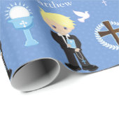 Papier Cadeau Papier d'enveloppement pour garçon de communion bl (Coin rond)
