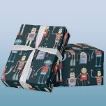 Papier Cadeau Papier d'enveloppement pour robots Vintages des an<br><div class="desc">Un joli robot retro vintage des années 1950 sur un arrière - plan sombre. Art original de Nic Squirrell.</div>