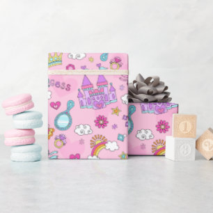 Papier Cadeau Papier d'enveloppement Princesse Rose, 30 po x 6 p