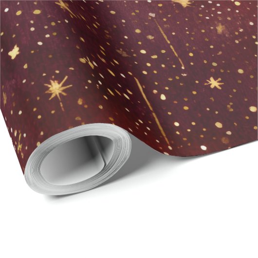 Papier Cadeau Papier d'enveloppement Red et Gold Star | Vacances (Coin rond)