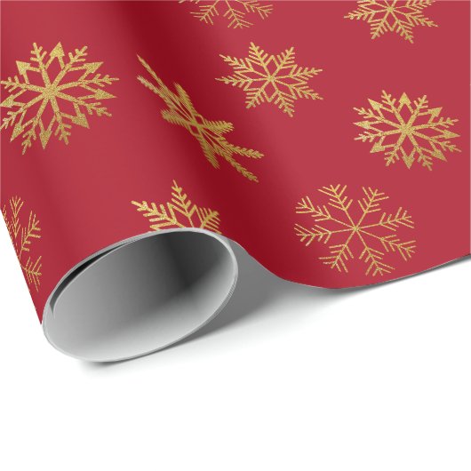 Papier Cadeau Papier d'enveloppement Red Gold Snowflakes (Coin rond)