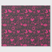 Papier Cadeau Papier d'enveloppement romantique à chaud rose et  (Plat)