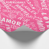 Papier Cadeau Papier d'enveloppement rose avec texte d'amour mul (Coin)