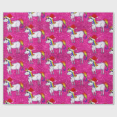 Papier Cadeau Papier d'enveloppement rose de Noël Unicorne (Plat)