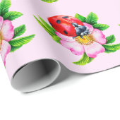 Papier Cadeau Papier d'enveloppement rose floral Ladybug (Coin rond)