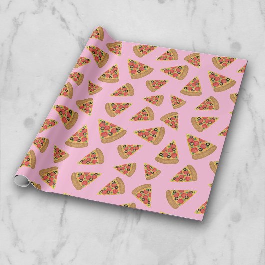 Papier Cadeau Papier d'enveloppement rose Motif Pizza Party