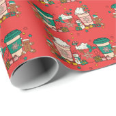 Papier Cadeau Papier d'enveloppement rouge café de vacances (Coin rond)