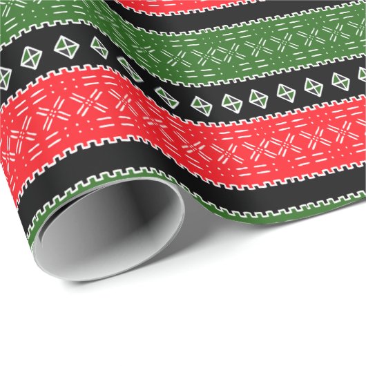 Papier Cadeau Papier D'Enveloppement Rouge Vert Et Noir En Tissu (Coin rond)