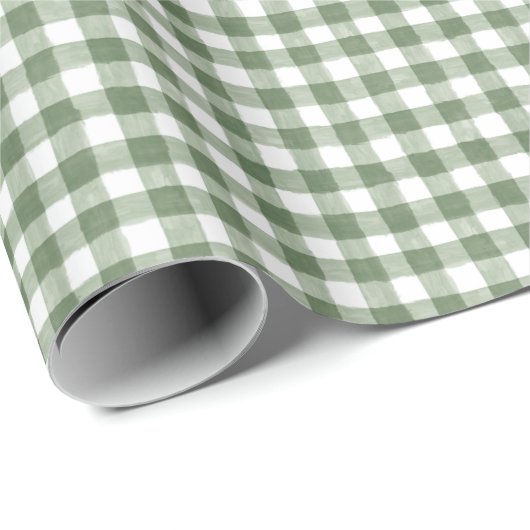 Papier Cadeau Papier d'enveloppement rustique En vichy vert (Coin rond)
