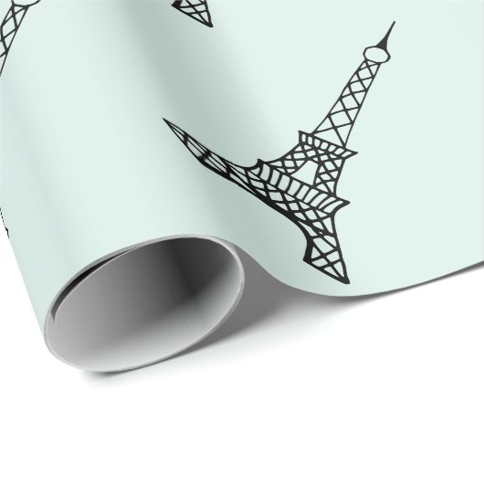 Papier Cadeau Papier d'enveloppement Tour Eiffel vert Mint (Coin rond)