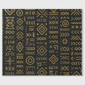 Papier Cadeau Papier d'enveloppement Tribal Noir & Or Afro Luxe (Plat)