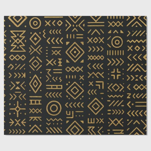 Papier Cadeau Papier d'enveloppement Tribal Noir & Or Afro Luxe (Plat)