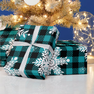 Papier Cadeau Papier d'enveloppement Turquoise noir à flocon à n