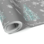 Papier Cadeau Papier d'enveloppement turquoise sapin de Noël et (Coin rond)