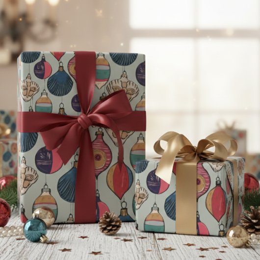 Papier Cadeau Papier d'enveloppement vintage de Noël vert