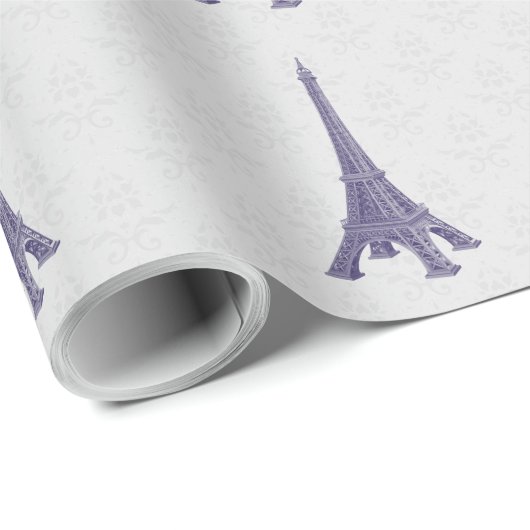 Papier Cadeau Papier d'enveloppement violet Eiffel Tower Mariage (Coin rond)
