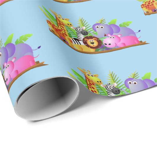 Papier Cadeau Papier d'enveloppement Zoo Amis (Coin rond)