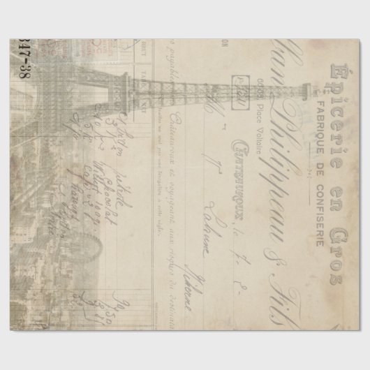 Papier Cadeau Papier des éphémères 60lb Decoupage de Tour Eiffel (Plat)