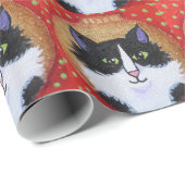 Papier Cadeau Papier d'ornement de chat de Noël (Coin rond)