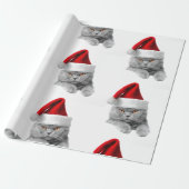 Papier Cadeau Papier enveloppant Chat gris de Noël avec chapeau  (Déroulé)