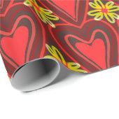 Papier Cadeau papier enveloppant coeurs et fleurs (Coin rond)