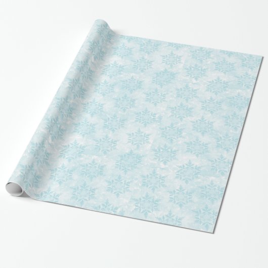 Papier Cadeau Papier enveloppant de flocons de neige bleu pâle (Déroulé)
