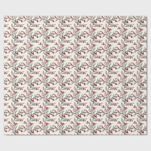 Papier Cadeau Papier Enveloppant Noël Avec Baies D'Hiver Rouges (Plat)