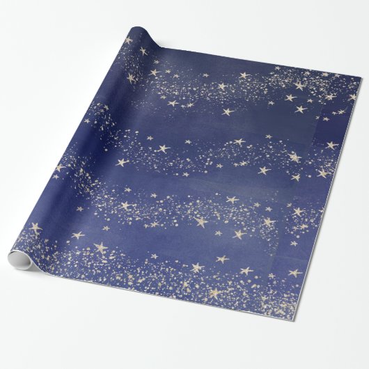 Papier Cadeau Papier étoilé bleu de minuit d'enveloppe de cadeau (Déroulé)