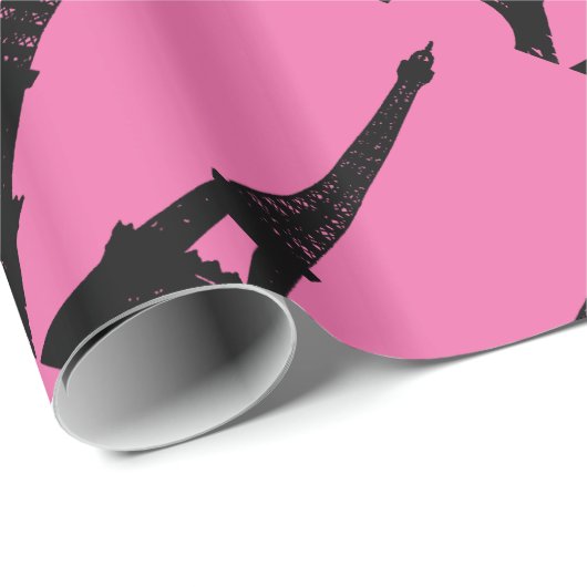 Papier Cadeau Papier Fuchsia et Black Paris (Coin rond)