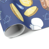 Papier Cadeau Papier Hanoukka Snowman et Menorah Wrapper (Coin rond)