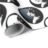Papier Cadeau Papier Husky Wrapper Papier Husky Puppy Sled (Coin rond)