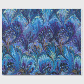 PAPIER CADEAU PAPIER MARBÉ, MOTIF ABSTRAIT BLEU PEACOCK, EAUX (Plat)